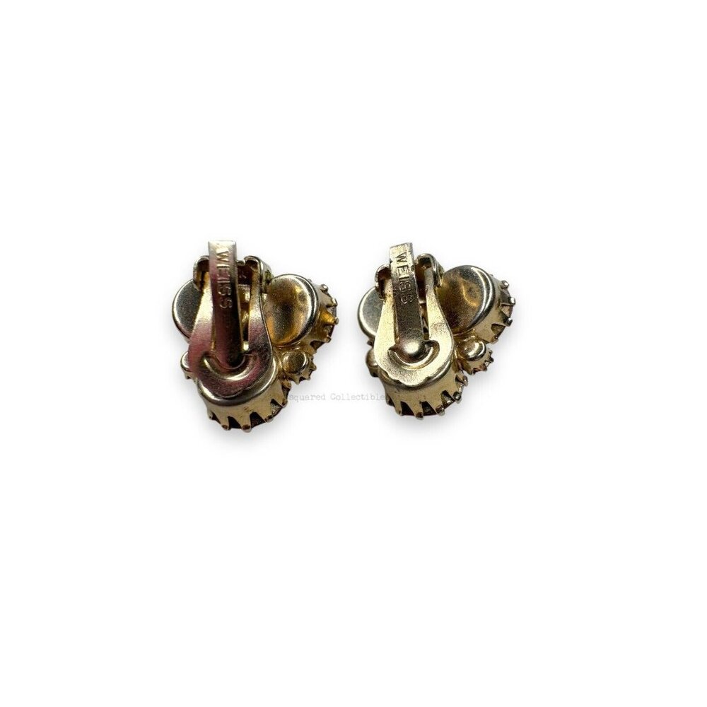 Weiss Brown Tan Topaz Aurora Borealis Crystal Brooch Clip On Earring Set Vintage - Picture 4 of 12